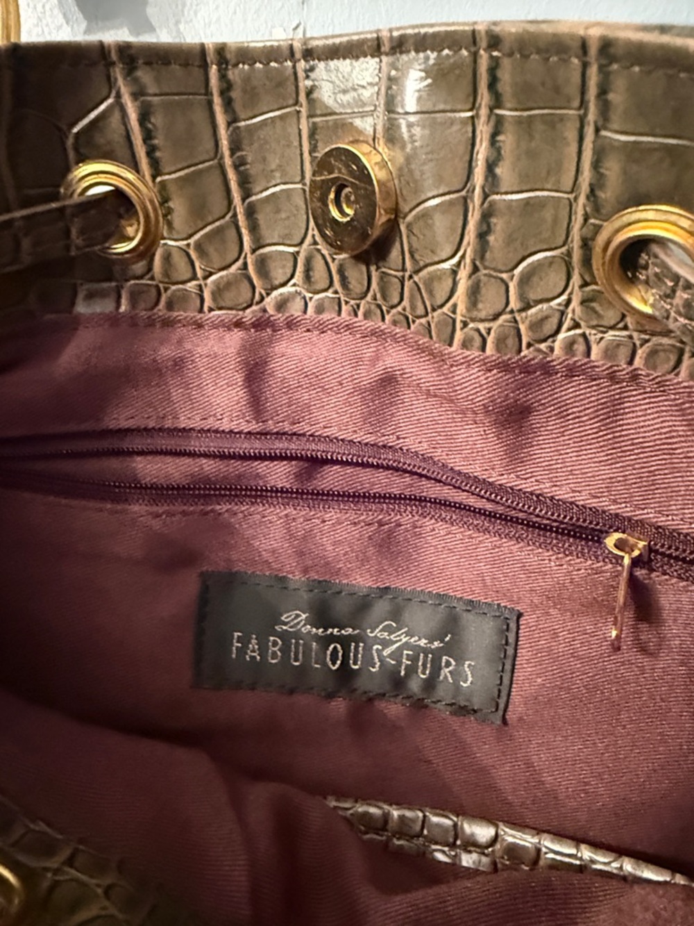 Fabulous Furs Brown Faux Fur & Croc-Embossed Shoulder Bag with Gold Rings - Picture 2 of 6